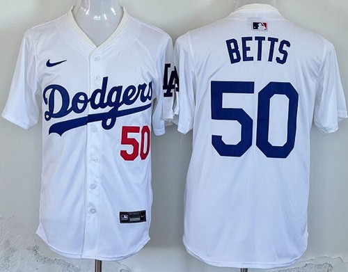 Men's Los Angeles Dodgers #50 Mookie Betts White Limited Jersey
