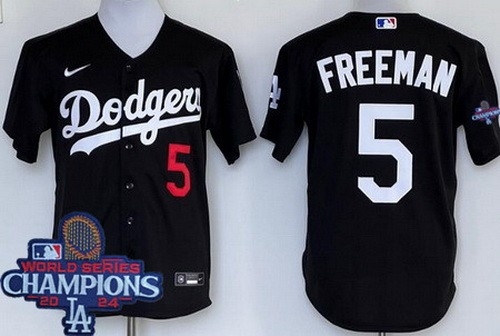 Men's Los Angeles Dodgers #5 Freddie Freeman Black 2024 World Series Champions Cool Base Jersey