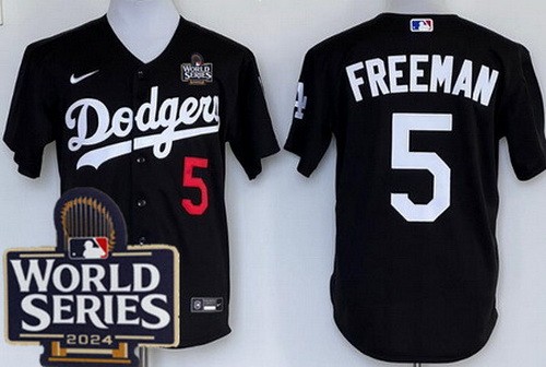 Men's Los Angeles Dodgers #5 Freddie Freeman Black 2024 World Series Cool Base Jersey