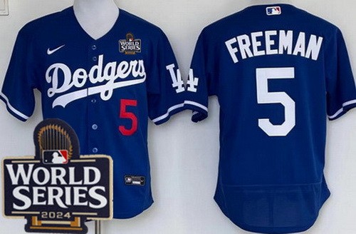 Men's Los Angeles Dodgers #5 Freddie Freeman Blue 2024 World Series Authentic Jersey