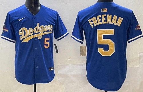 Men's Los Angeles Dodgers #5 Freddie Freeman Blue 2025 Gold Collection Limited Jersey