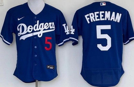 Men's Los Angeles Dodgers #5 Freddie Freeman Blue Authentic Jersey