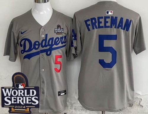 Men's Los Angeles Dodgers #5 Freddie Freeman Gray 2024 World Series Limited Jersey