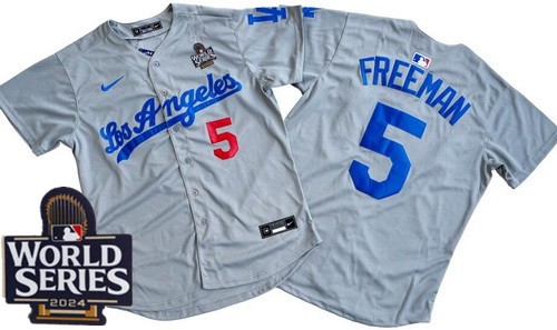 Men's Los Angeles Dodgers #5 Freddie Freeman Gray Alternate 2024 World Series Limited Jersey