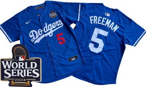 Men's Los Angeles Dodgers #5 Freddie Freeman Royal 2024 World Series Limited Jersey