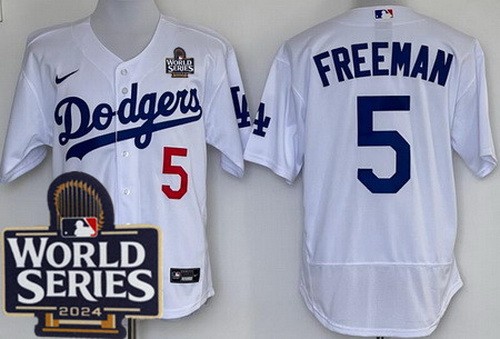 Men's Los Angeles Dodgers #5 Freddie Freeman White 2024 World Series Authentic Jersey