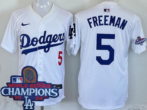 Men's Los Angeles Dodgers #5 Freddie Freeman White 2024 World Series Champions Limited Jersey