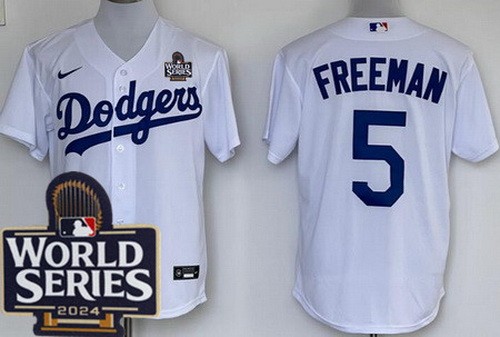 Men's Los Angeles Dodgers #5 Freddie Freeman White 2024 World Series Cool Base Jersey