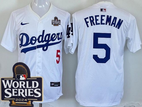 Men's Los Angeles Dodgers #5 Freddie Freeman White 2024 World Series Limited Jersey
