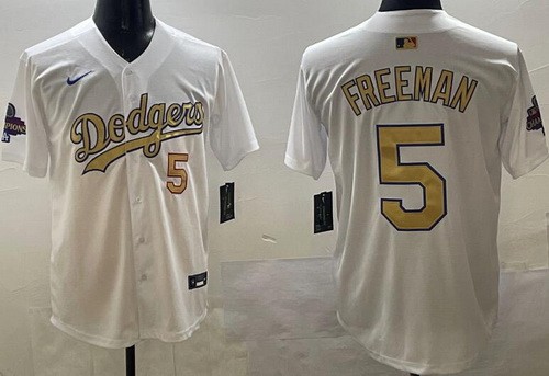 Men's Los Angeles Dodgers #5 Freddie Freeman White 2025 Gold Collection Limited Jersey