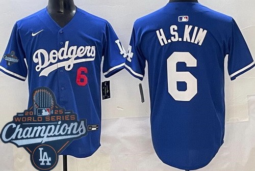 Men's Los Angeles Dodgers #6 Hyeseong Kim Blue 2025 World Series Champions Limited Jersey
