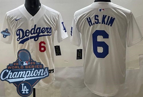 Men's Los Angeles Dodgers #6 Hyeseong Kim White 2025 World Series Champions Limited Jersey