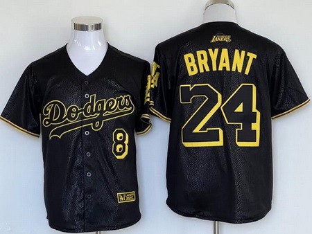 Men's Los Angeles Dodgers #8#24 Kobe Bryant Black City Cool Base Jersey