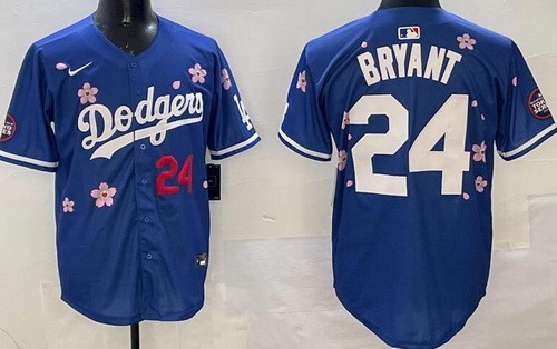 Men's Los Angeles Dodgers #8#24 Kobe Bryant Blue 2025 Tokyo Series Limited Jersey