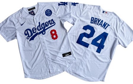 Men's Los Angeles Dodgers #8#24 Kobe Bryant White Cool Base Jersey
