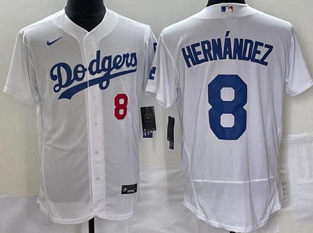Men's Los Angeles Dodgers #8 Enrique Hernandez White Authentic Jersey