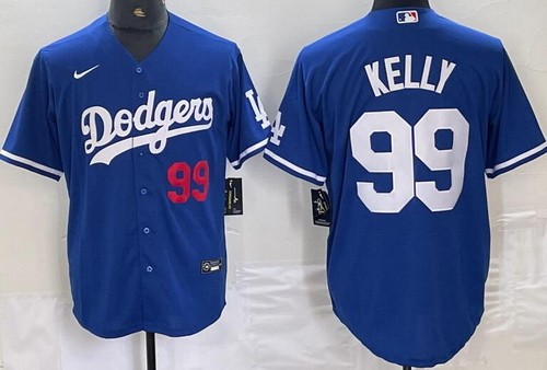 Men's Los Angeles Dodgers #99 Joe Kelly Blue Player Number Team Logo Cool Base Jersey