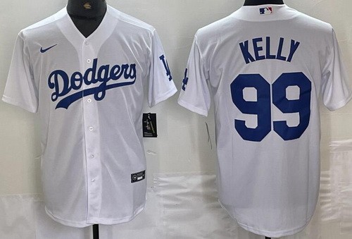 Men's Los Angeles Dodgers #99 Joe Kelly White Team Logo Cool Base Jersey