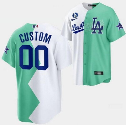 Men's Los Angeles Dodgers Customized Bad Bunny White Green 2022 MLB All Star Celebrity Softball Game Cool Base Jersey