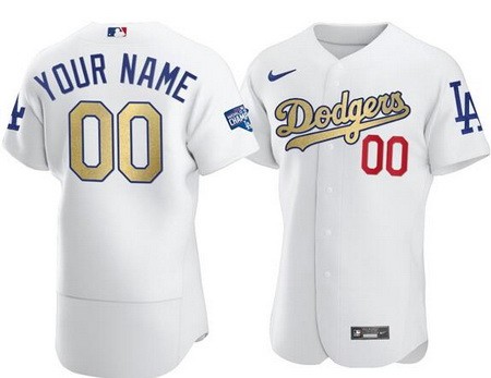 Men's Los Angeles Dodgers Customized White 2020 Gold Program Authentic Jersey