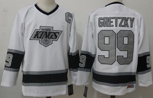 Men's Los Angeles Kings #99 Wayne Gretzky White Silver Throwback Jersey