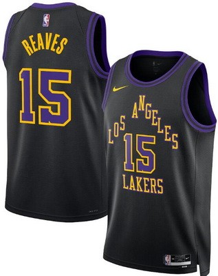Men's Los Angeles Lakers #15 Austin Reaves Black 2025 City Heat Press Jersey