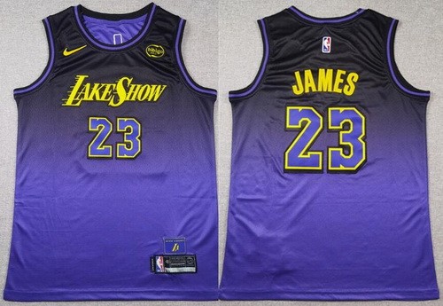 Men's Los Angeles Lakers #23 LeBron James Purple 2024 City Sponsor Swingman Jersey