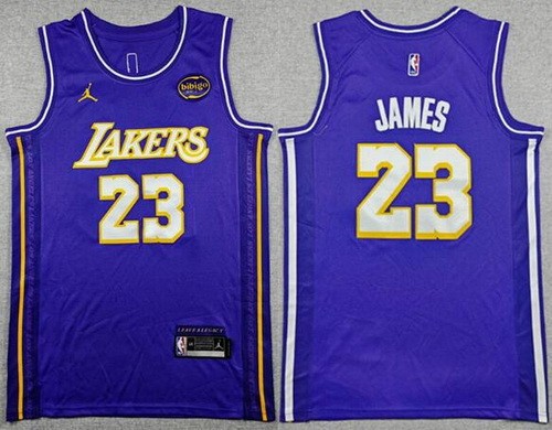 Men's Los Angeles Lakers #23 LeBron James Purple 2025 Statement Sponsor Swingman Jersey