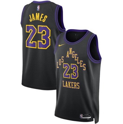Men's Los Angeles Lakers #23 Lebron James Black 2023 City Icon Heat Press Jersey