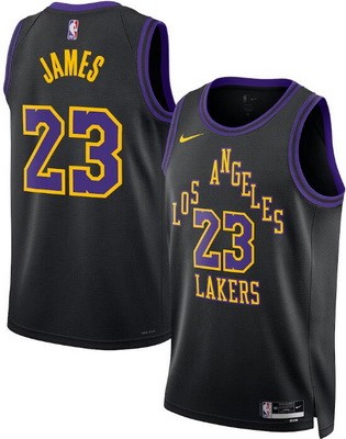 Men's Los Angeles Lakers #23 Lebron James Black 2025 City Heat Press Jersey