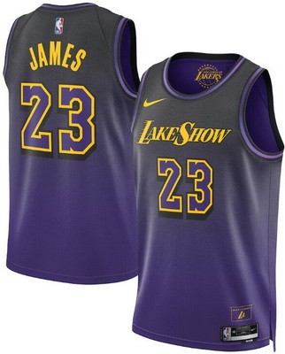 Men's Los Angeles Lakers #23 Lebron James Purple 2024 City Heat Press Jersey