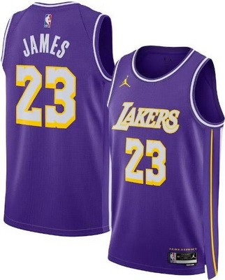 Men's Los Angeles Lakers #23 Lebron James Purple 2025 Statement Heat Press Jersey