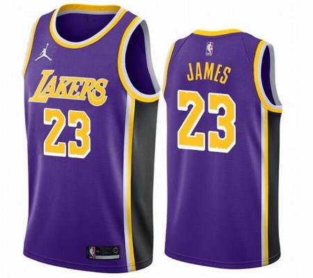 Men's Los Angeles Lakers #23 Lebron James Purple Statement Icon Hot Press Jersey