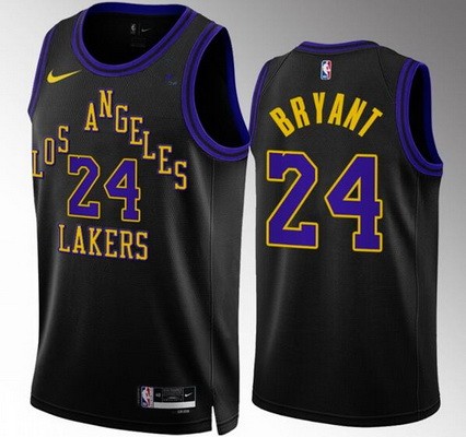 Men's Los Angeles Lakers #24 Kobe Bryant Black 2023 City Icon Heat Press Jersey