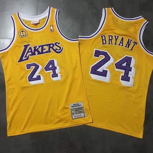 Men's Los Angeles Lakers #24 Kobe Bryant Yellow 2007 Throwback 60 Anniversary Authentic Jersey