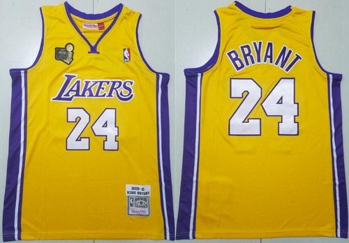 Men's Los Angeles Lakers #24 Kobe Bryant Yellow 2009 Champions 15th Swingman Jersey