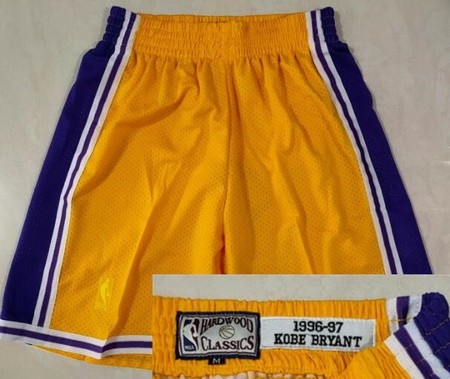 Men's Los Angeles Lakers #24 Kobe Bryant Yellow Swingman Shorts