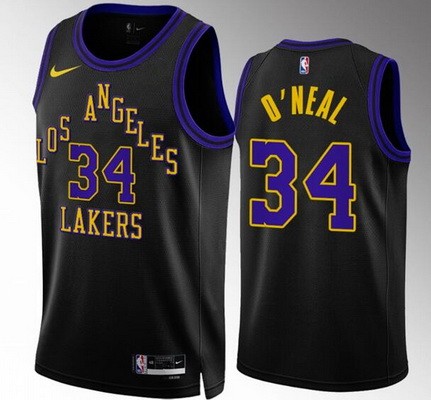 Men's Los Angeles Lakers #34 Shaquille O'Neal Black 2023 City Icon Heat Press Jersey