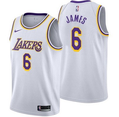 Men's Los Angeles Lakers #6 LeBron James White Icon Hot Press Jersey