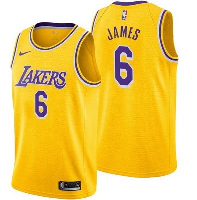 Men's Los Angeles Lakers #6 LeBron James Yellow Icon Hot Press Jersey