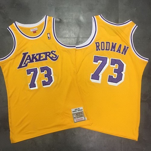 Men's Los Angeles Lakers #73 Dennis Rodman Yellow 1998 Throwback Authentic Jersey