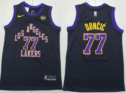 Men's Los Angeles Lakers #77 Luka Doncic Black 2023 City Sponsor Swingman Jersey