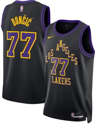 Men's Los Angeles Lakers #77 Luka Doncic Black 2025 City Heat Press Jersey