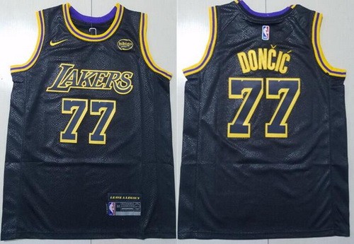 Men's Los Angeles Lakers #77 Luka Doncic Black City Sponsor Swingman Jersey