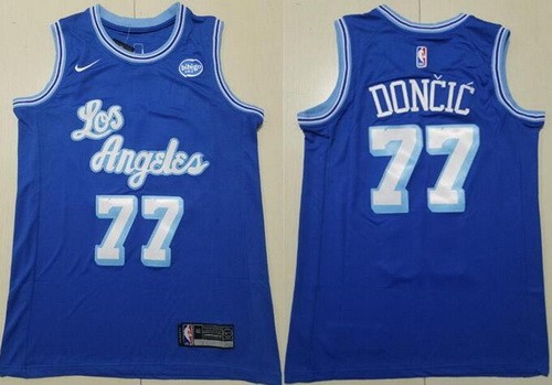 Men's Los Angeles Lakers #77 Luka Doncic Blue Classic Sponsor Swingman Jersey
