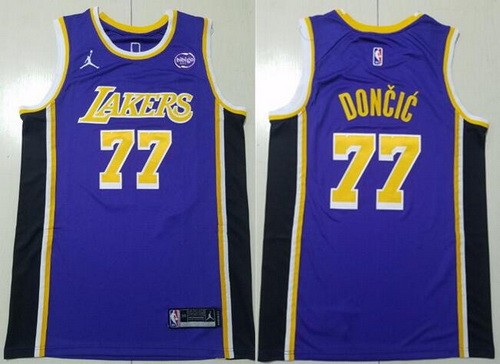 Men's Los Angeles Lakers #77 Luka Doncic Purple 2023 Statement Sponsor Swingman Jersey