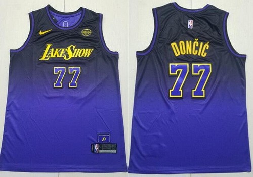 Men's Los Angeles Lakers #77 Luka Doncic Purple 2024 City Sponsor Swingman Jersey