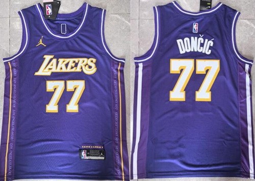 Men's Los Angeles Lakers #77 Luka Doncic Purple 2025 Statement Swingman Jersey