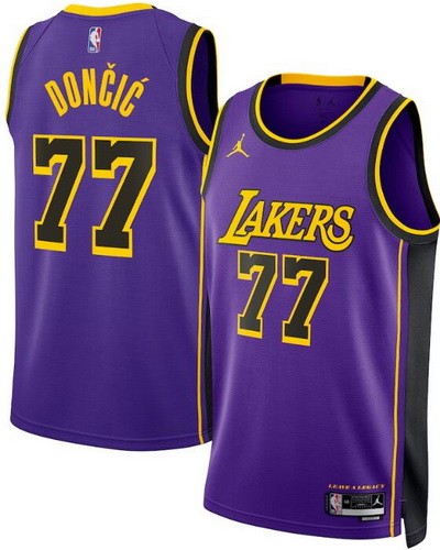 Men's Los Angeles Lakers #77 Luka Doncic Purple Statement Heat Press Jersey