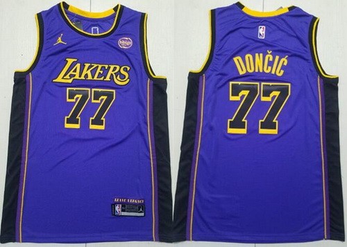 Men's Los Angeles Lakers #77 Luka Doncic Purple Statement Sponsor Swingman Jersey